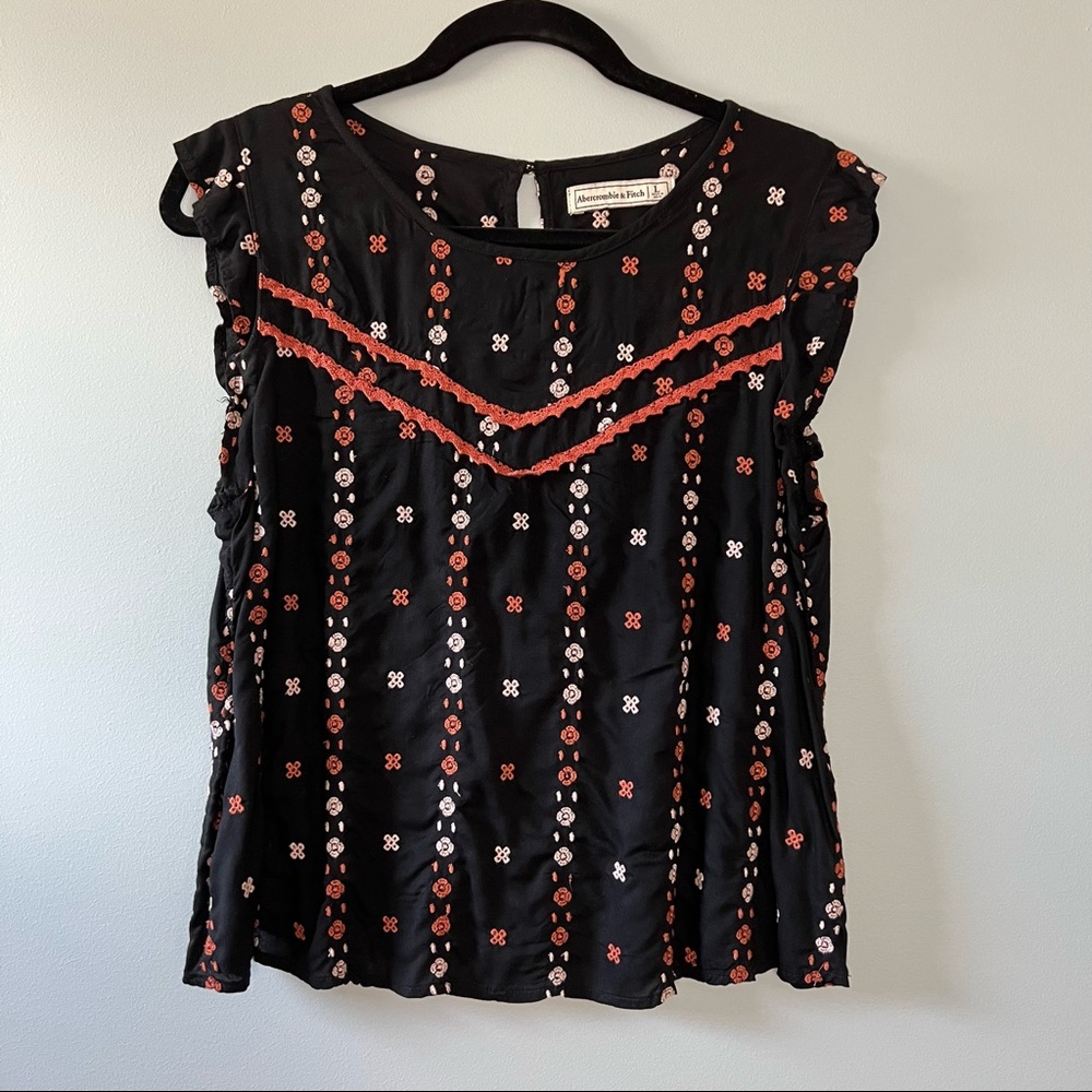 Abercrombie and Fitch Black Floral Embroidered Tank